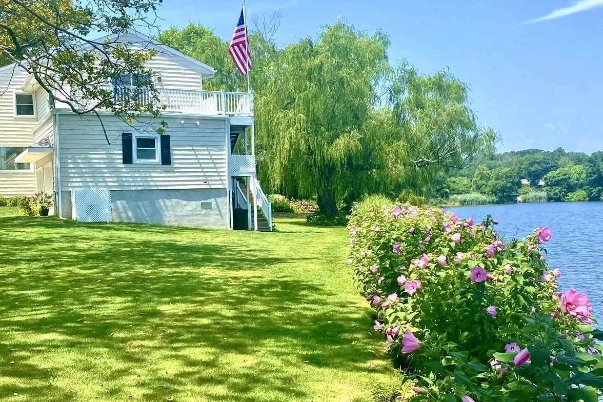 Lakeside flowers and pond