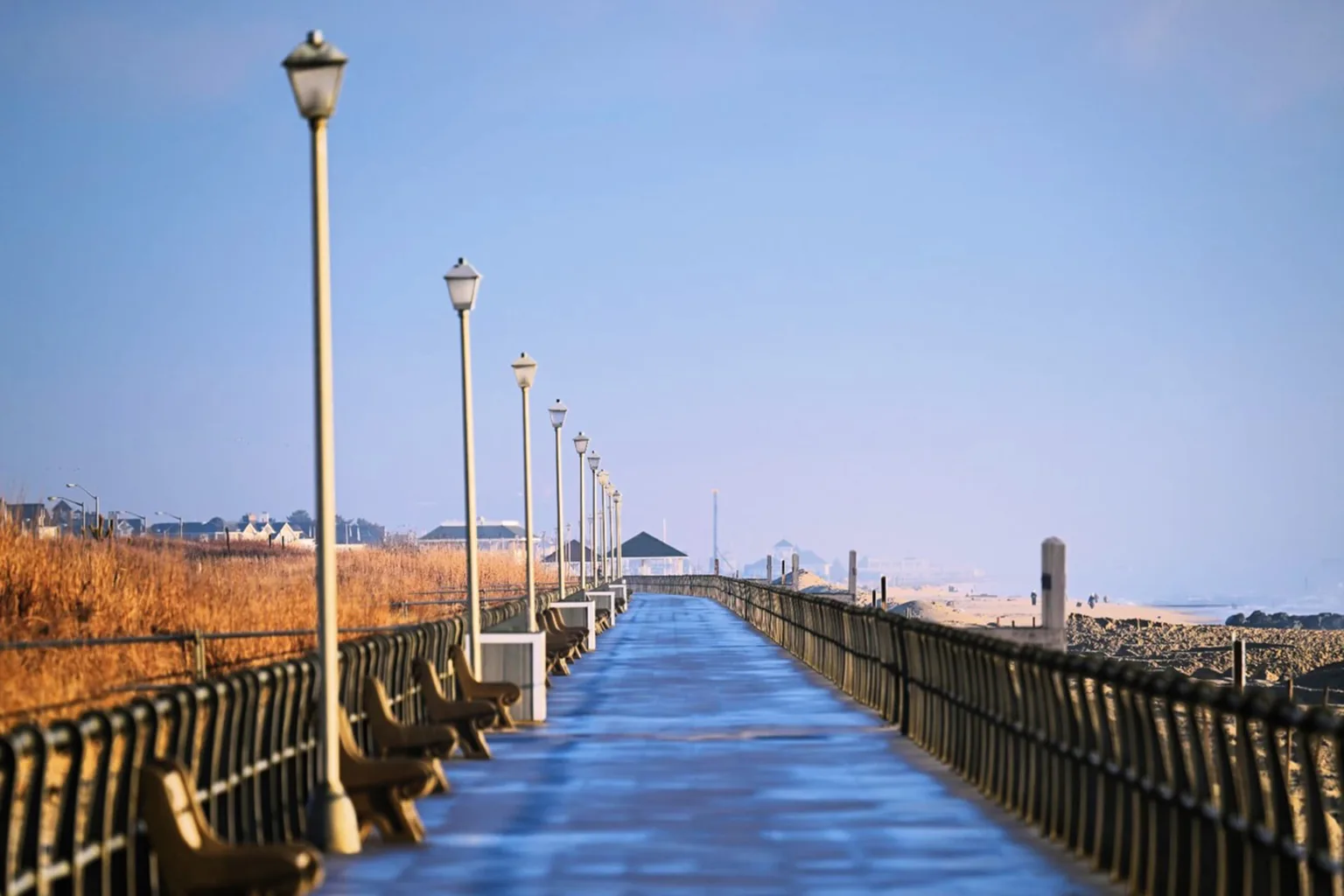 Boardwalk with lamp posts