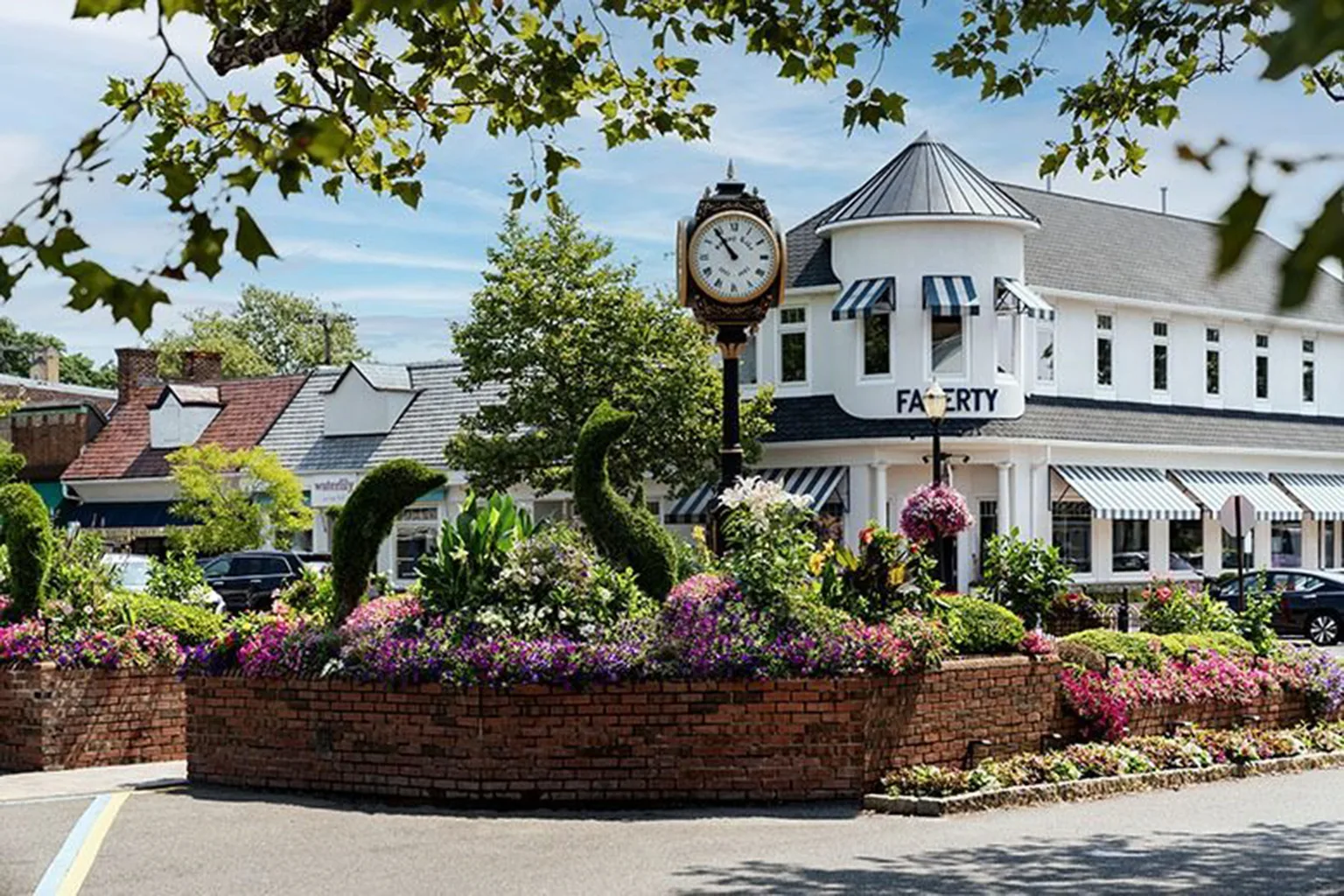 Town clock with flowers